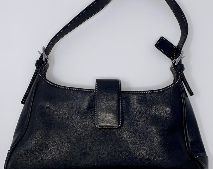 Vintage Coach 7789 Hampton Bag - Black Leather, White Contrast Stitch - Nearly Pristine with Clean Interior