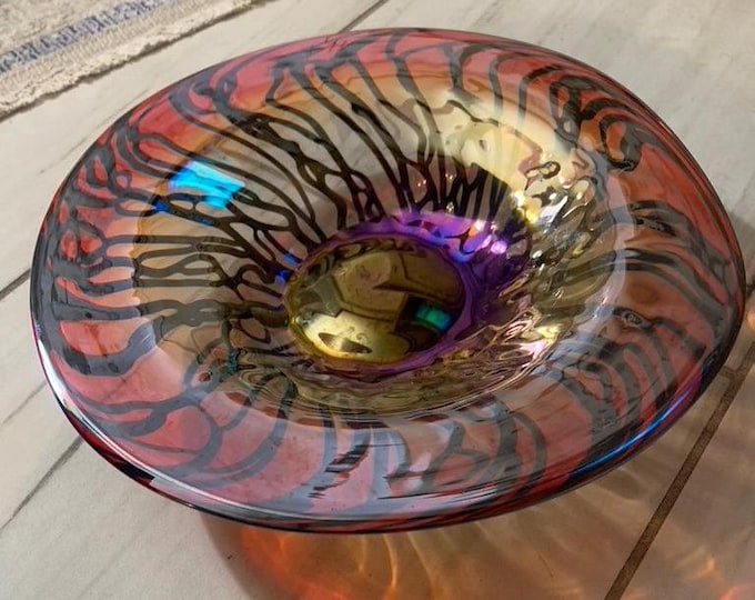 Exquisite Hand-Blown Glass Bowl | Vibrant Colors | Wide Rim | Murano-Style Art Glass