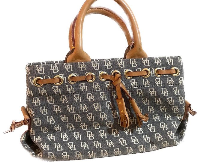 Vintage Y2K Dooney & Bourke Monogram Satchel | Denim and Leather Handbag