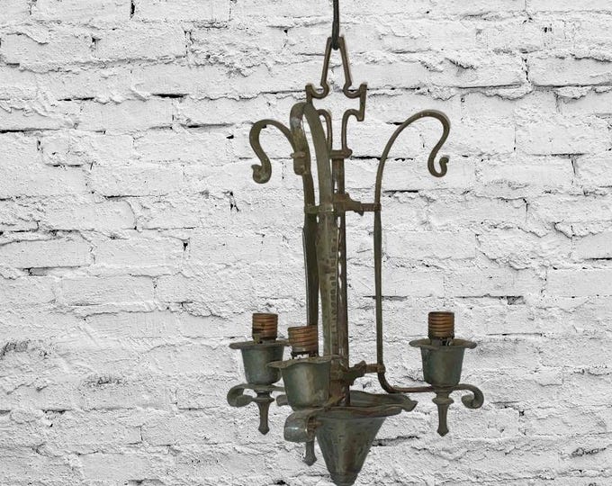 Antique Spanish Revival Wrought Iron 3-Light Chandelier