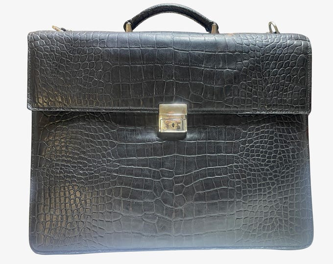 Vintage Jack Georges American Alligator Briefcase - Handmade in USA - Black - Nickel Hardware