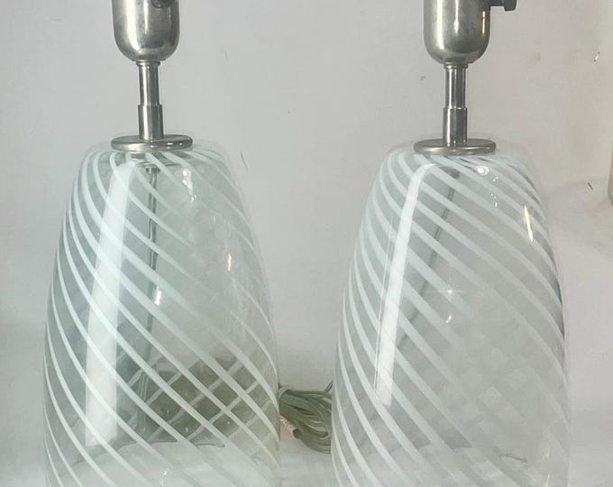 Pair of Vintage Handblown Murano-Style Glass Lamps by Thomas O'Brien with Polished Nickel Accents