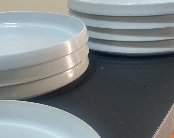 Set of 8 Vintage Oblique Melamine Salad/Dessert Plates - White - 6.75" - Modern Minimalist - Excellent Condition