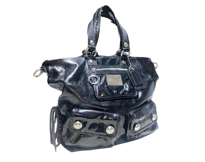 Vintage Coach "Poppy" Shoulder Bag, Y2K, Style Number 13869, Metallic Black and Teal