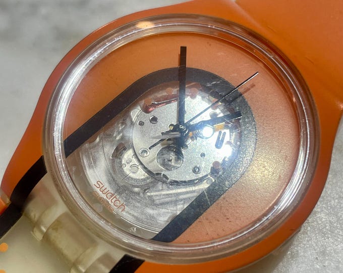 Vintage Swatch Jelly in Jelly Orangeade Drive Watch SUJK134 | Transparent Case & Orange Strap | Retro 90s Y2K Swatch | Unique Gift