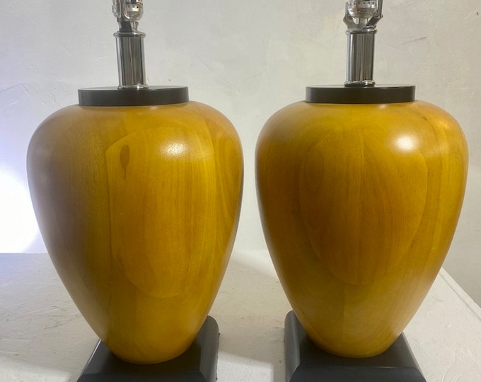 Pair, Postmodern Table Lamps, Solid Pear-wood, United States, circa 1980s