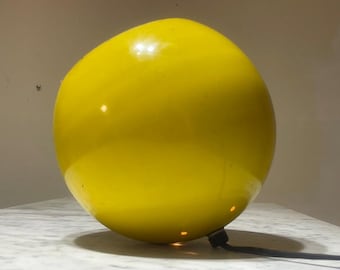 Vintage Robert Sonneman Yellow Enamel Sphere Lamp | 7" Mid-Century Modern / Space Age Lighting with Original Tag