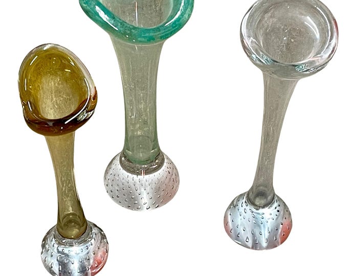Set of 3 Bo Borgström Åseda "Bone" Vases - 1960s Swedish Art Glass - Amber, Green, Clear