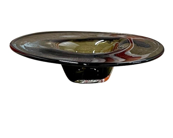 Vintage Smoky Gray Hand Blown Art Glass Centerpiece Bowl - Kosta Boda Style / Signed (Illegible)