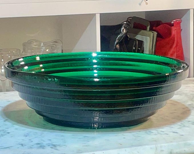 Vintage Blenko Emerald Green Stepped Glass Bowl 11.25" | Mid Century Modern Pyramid Art Glass Centerpiece | MCM Home Decor