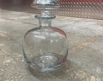 Vintage Reijmyre Swedish Glass Decanter with Stopper - Wheat Grass Etching - 7" Tall