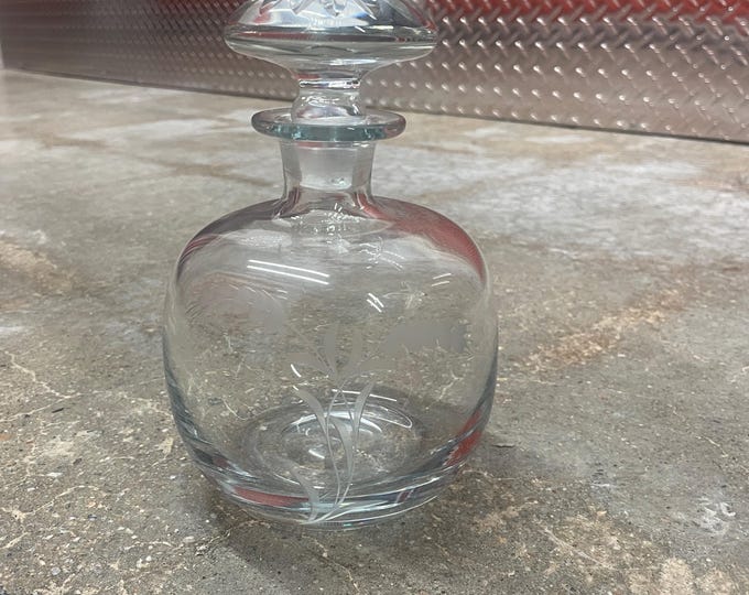 Vintage Reijmyre Swedish Glass Decanter with Stopper - Wheat Grass Etching - 7" Tall