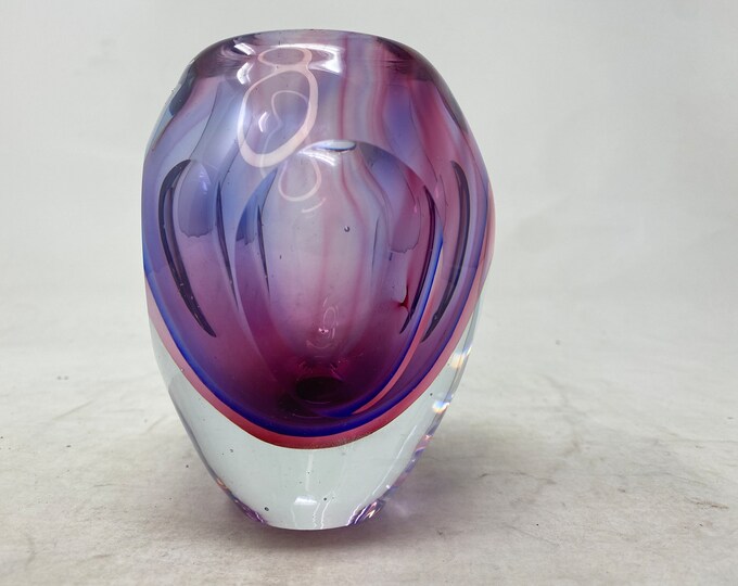 MCM Murano Somerso Vase, Faceted Raspberry, circa 1950s