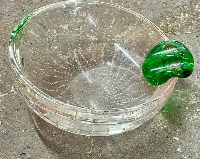 Vintage Archimede Seguso Murano Glass Bowl - Amorphic Kidney Shape - Filigree Net - Emerald Sea Slug - 1960s