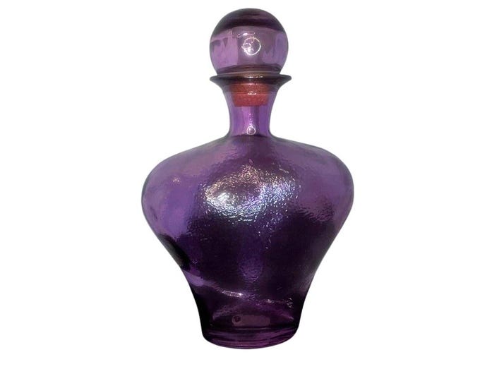 Vintage Pier 1 Purple Glass Decanter - Triangular - Heavy - Hammered Texture - 15" Tall
