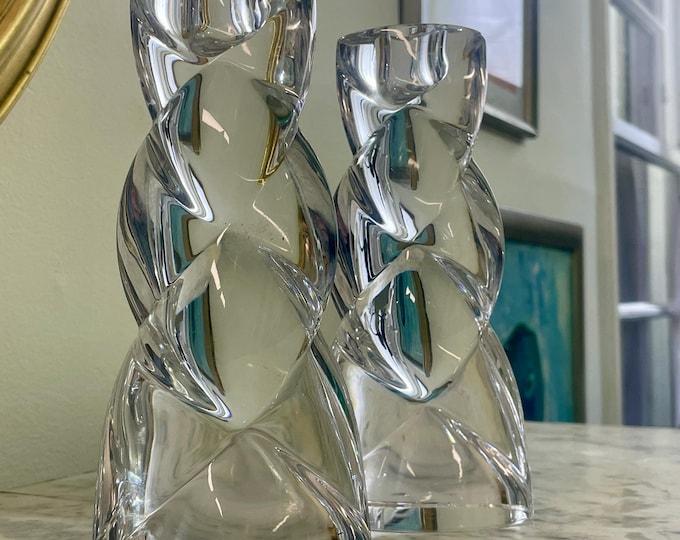 Pair of Vintage Mikasa "Harlequin" Crystal Candlestick Holders -  Twist Design - Circa 1980s