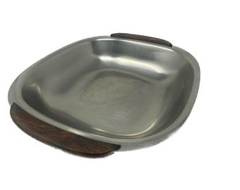 Vintage Lundtofte Denmark Square Stainless Steel Serving Bowl | Teak Handles | MCM Danish Modern Hostess Dish | Model 2840/23