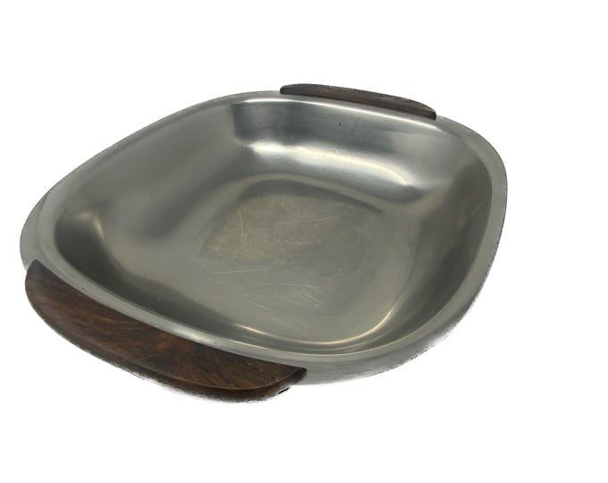 Vintage Lundtofte Denmark Square Stainless Steel Serving Bowl | Teak Handles | MCM Danish Modern Hostess Dish | Model 2840/23