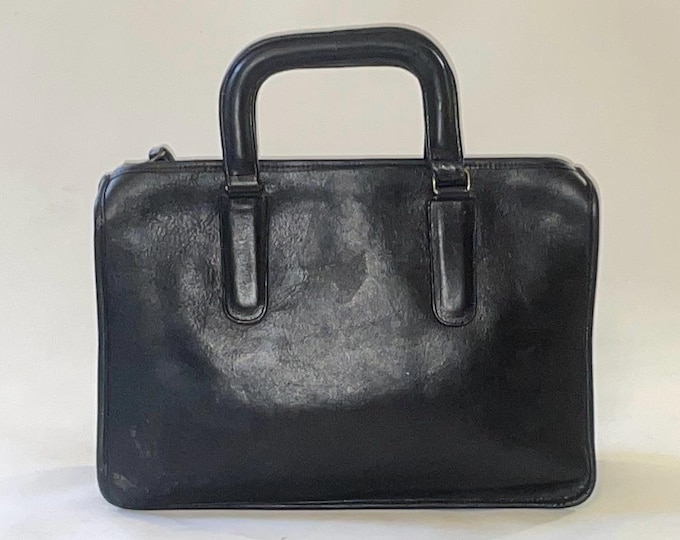 Rare Pre-Serial Number Coach Briefcase Bag - Bonnie Cashin Era - Black Leather - NYC - Top Handle