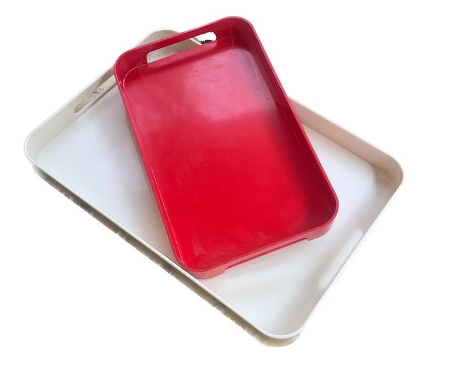 Vintage Estee Lauder Nesting Trays: Red & White Space Age Vanity Set