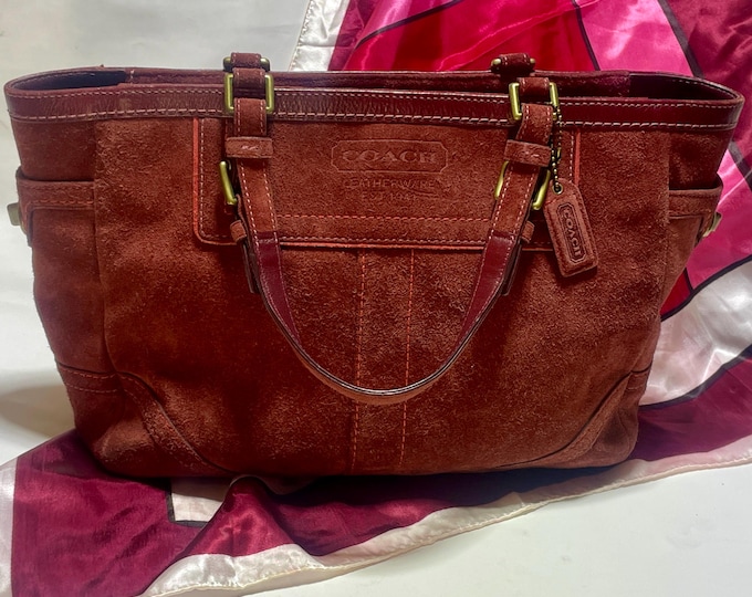 Coach 8803 Zip Top Tote - Rust Suede - Fuchsia Lining - Made in China - PLUS Free Vintage Scarf!