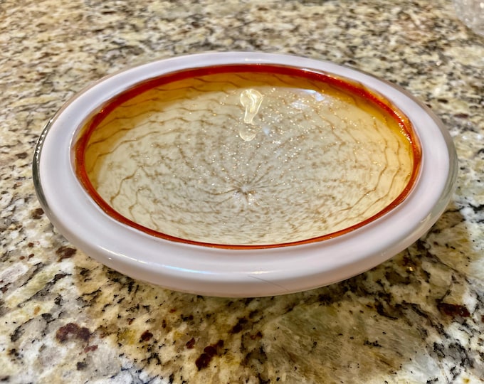 Rare Fratelli Toso Murano Glass Bowl - Mid-Century Modern - Lattimo with Copper Aventurine