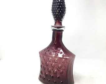 Vintage Amethyst Bubble Glass Genie Decanter & Stopper | Blenko / Empoli Style Art Glass Vase | Mid-Century Modern Purple Bottle | 21.5"