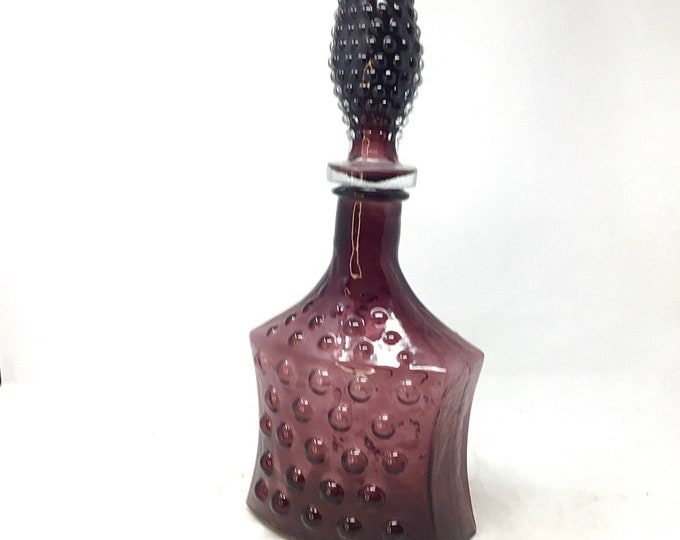 Vintage Amethyst Bubble Glass Genie Decanter & Stopper | Blenko / Empoli Style Art Glass Vase | Mid-Century Modern Purple Bottle | 21.5"