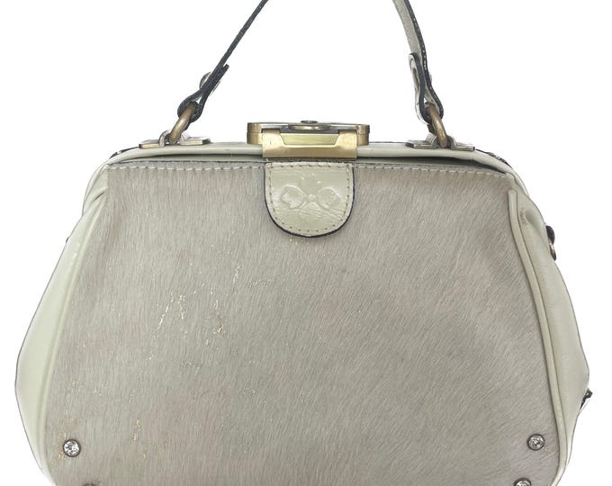 Patricia Nash Gracchi Satchel - Metallic Calf Hair - Rhinestone Studs - Frame Bag
