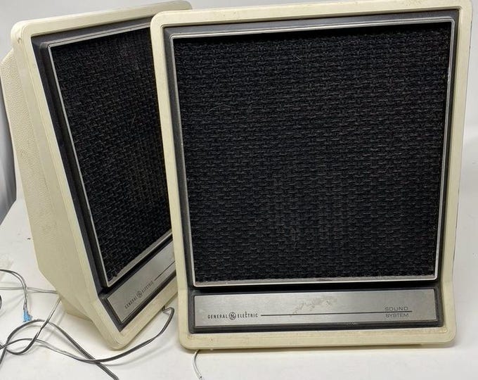 Pair of Vintage General Electric Bookshelf Speakers with Stainless Steel Detail - Mid-Century / Retro / Space Age