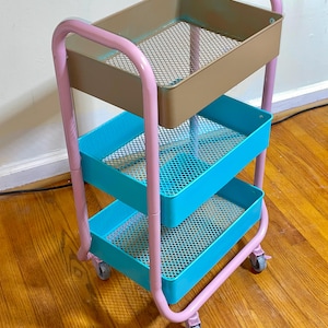 Post Modern Mobile Bar Cart, Steel with Heavy Duty Commercial Locking Castors, in Vibrant 80's Era Color Palette