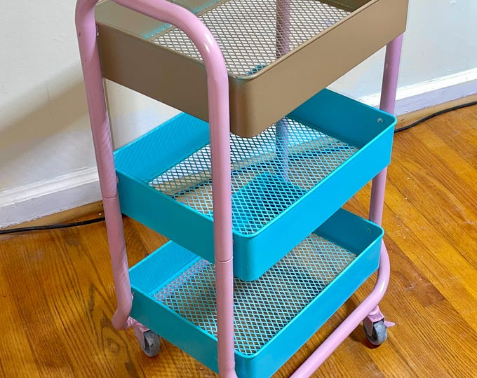 Post Modern Mobile Bar Cart, Steel with Heavy Duty Commercial Locking Castors, in Vibrant 80's Era Color Palette