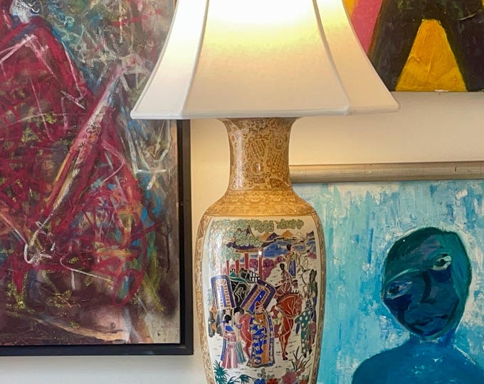 Meiji Period Satsuma Porcelain Vase Converted to Table Lamp - Hand-Painted - Double-Sided