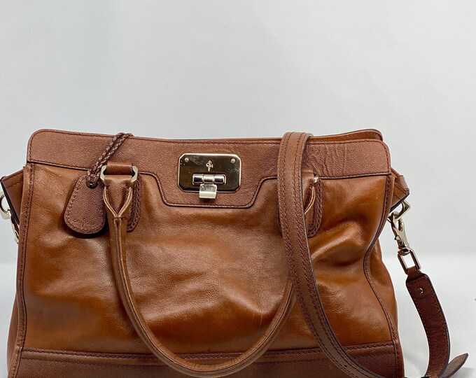 Vintage Cole Haan Kendra Tote - Brown Pebble Leather - Soft Orange Lining - Excellent Condition