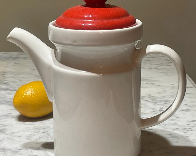 Vintage Waechtersbach White Ceramic Teapot Coffee Pot with Red Lid, West Germany, circa 1980s