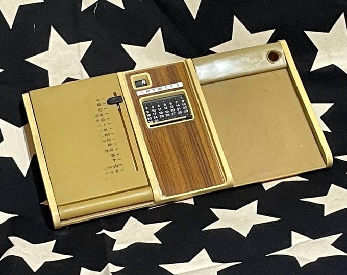 Vintage Multidex Desktop Index - Retro Faux Wood & Taupe - Perpetual Calendar - Way Cool!