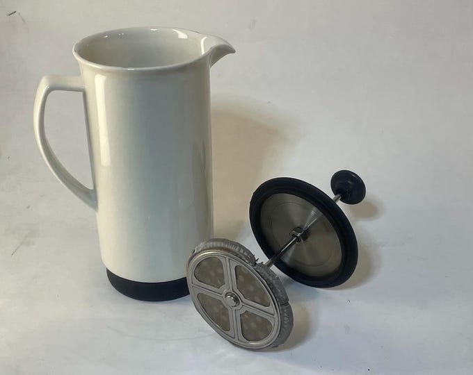 Vintage Coffee Press in White Ceramic Porcelain by FORLIFE, Excellent Condition, Y2K Design