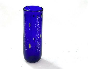 Vintage MCM Murano Style Vase, in Cobalt  with Silver Aventurine and Millefiori
