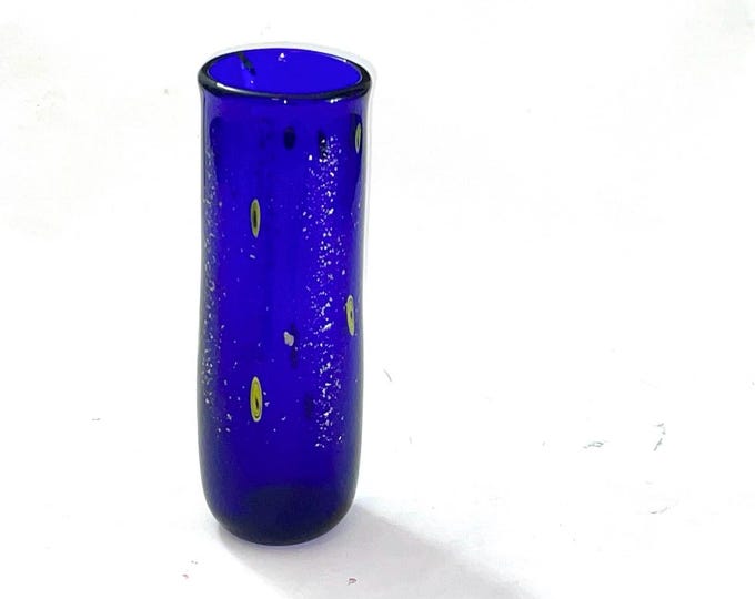 Vintage MCM Murano Style Vase, in Cobalt  with Silver Aventurine and Millefiori
