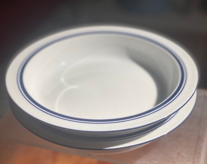 Pair Dansk Bistro Rimmed Soup/Salad Bowls in Chistianhavn White Trim Blue
