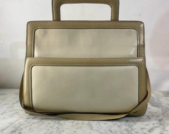 Vintage 80's Era Two Tone Leather Work Bag by Anne Klein, Sumptuous Leather with Glove Soft Leather Lining, Beautiful Condition