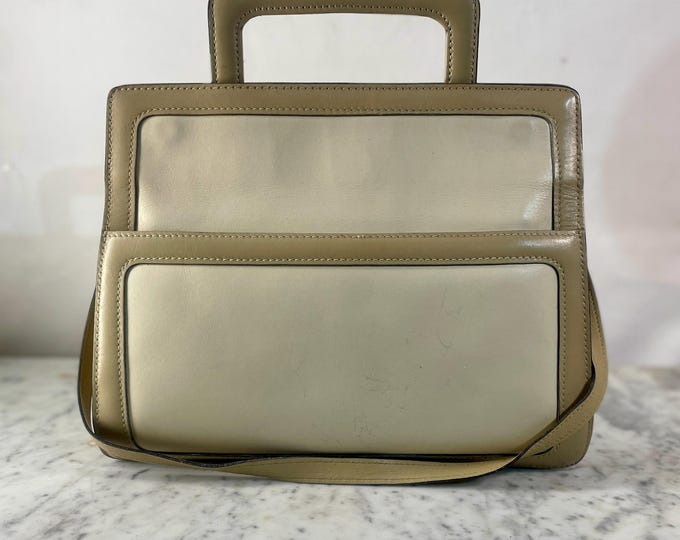 Vintage 80's Era Two Tone Leather Work Bag by Anne Klein, Sumptuous Leather with Glove Soft Leather Lining, Beautiful Condition