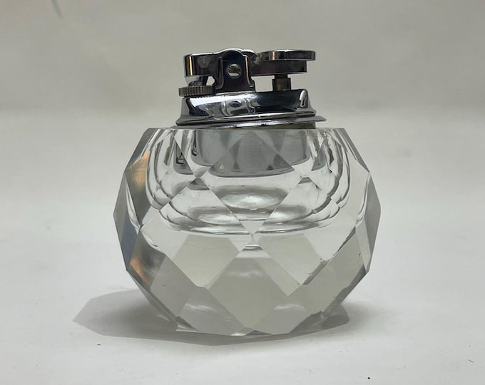 Vintage Hollywood Regency Table Lighter - Round Faceted Glass - Glamorous Decor