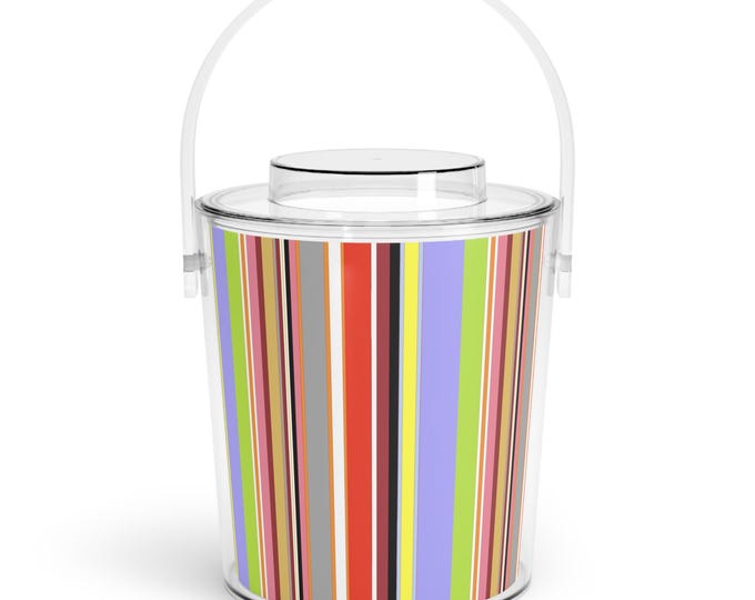 Vibrant Striped Acrylic Ice Bucket with Tongs: 3 Qt Party Cooler