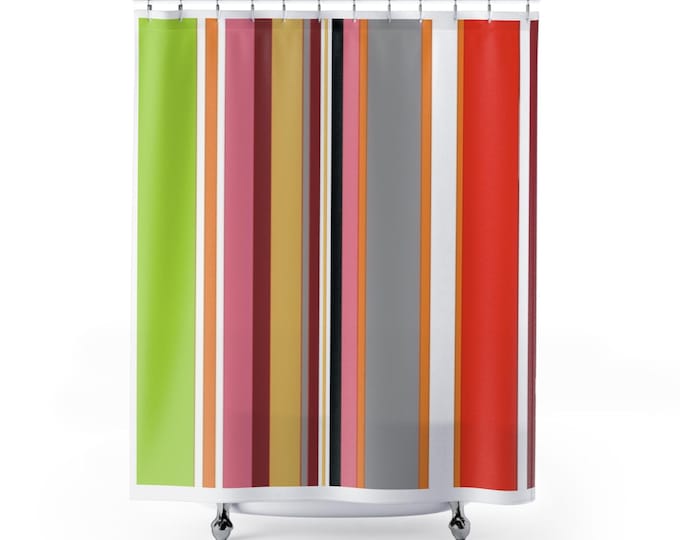 Retro Striped Shower Curtain: Vibrant Boho Bathroom Decor