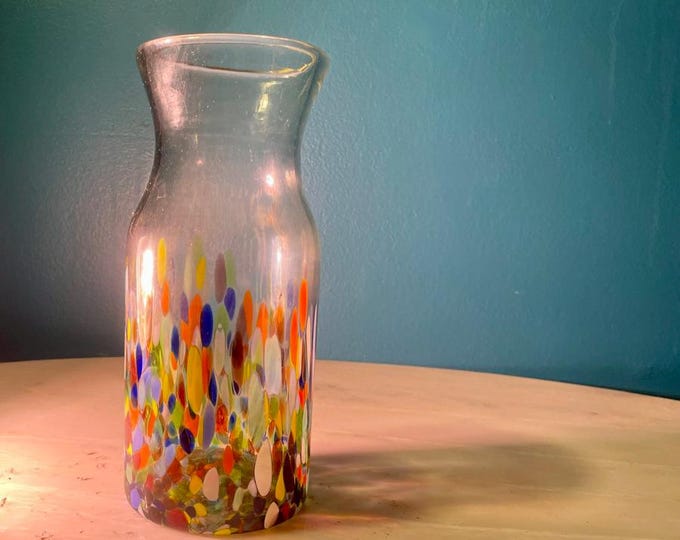 Vintage Rainbow Murano Style Blown Glass Pitcher