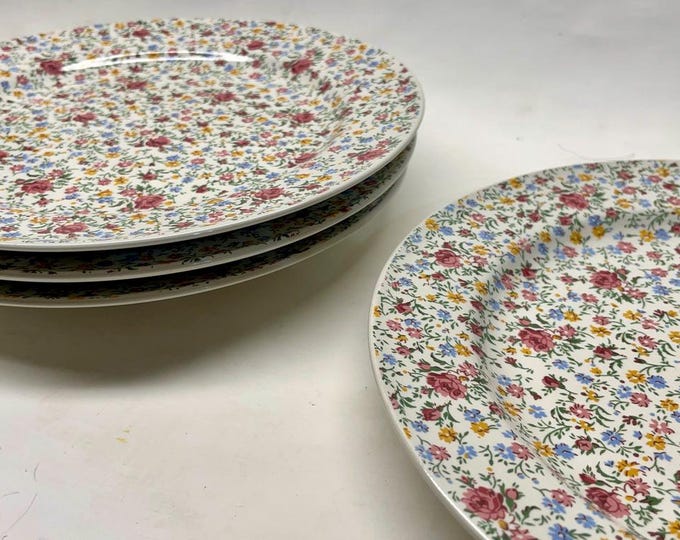 Set of 4 Ralph Lauren "Belle Fleur" Chintz Floral Salad Plates with Platinum Trim
