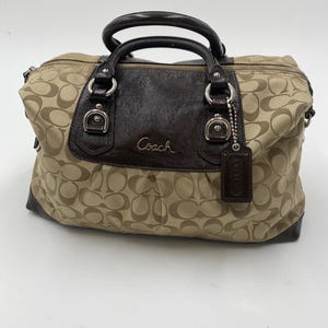 Bolso satchel Coach Ashley Signature de satén - F15440 - Caqui/caoba - Correa convertible - Muy buen estado