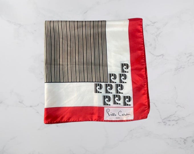 1970s Pierre Cardin Silk Scarf -  Burnt Orange, Black, Tan, Cream -  Logo Design -  31"