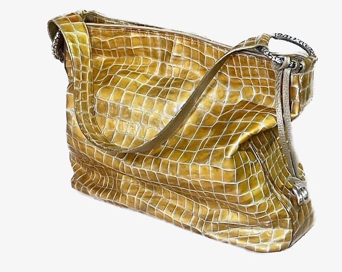 Brighton Gold Croc-Embossed Patent Leather Shoulder Bag
